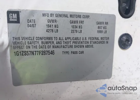 2007 Chevrolet Malibu Ls from USA, damaged, VIN 1G1ZS57N77F287546